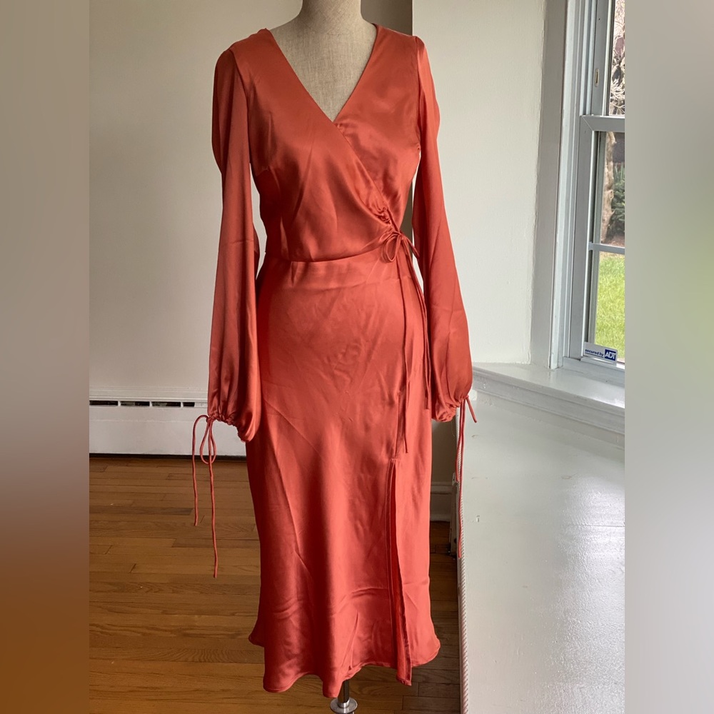 ASOS Design satin wrap front midi dress, size small. Never worn.
